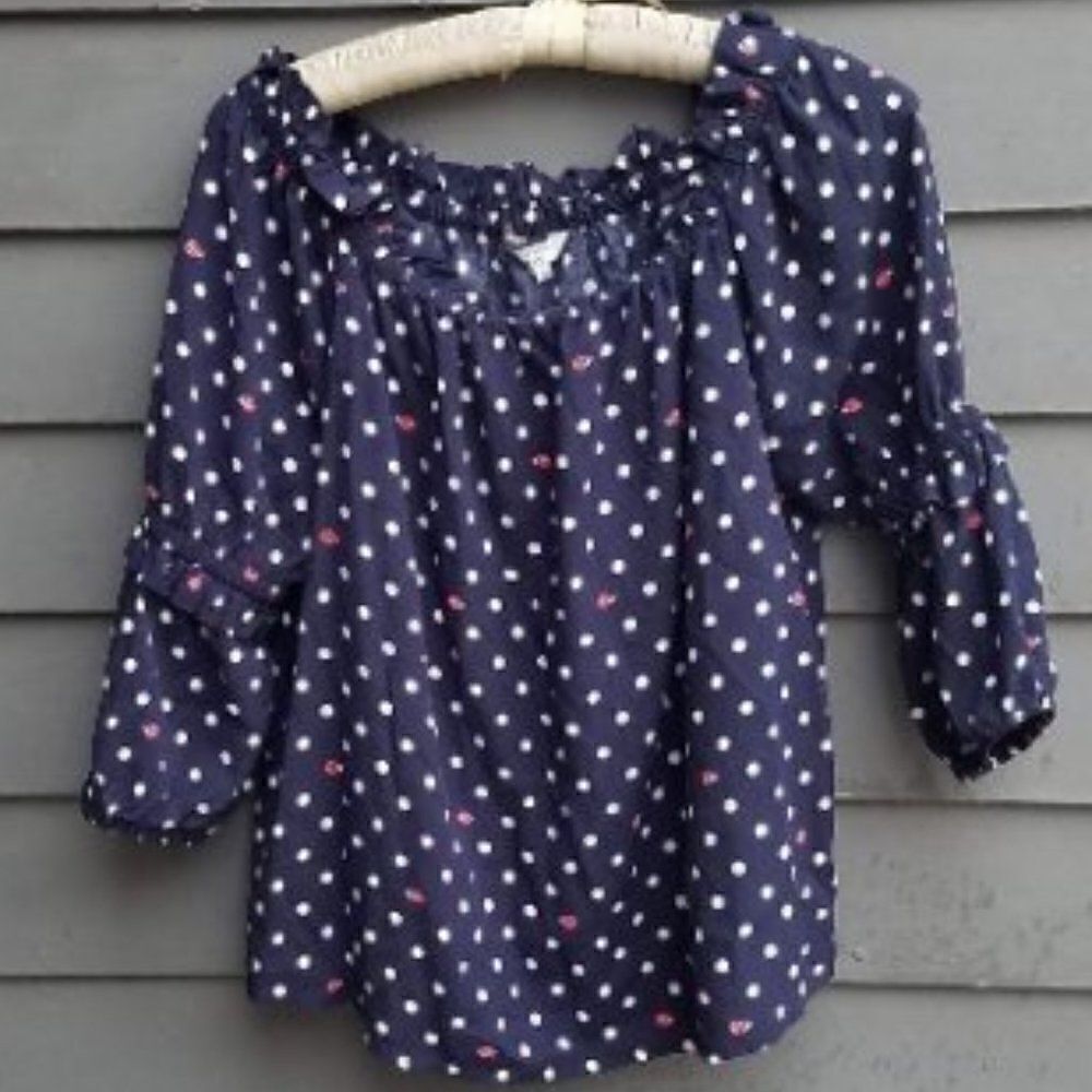 Crown & Ivy Navy/White Ladybug Polka Dot Off the Shoulder blouse Large